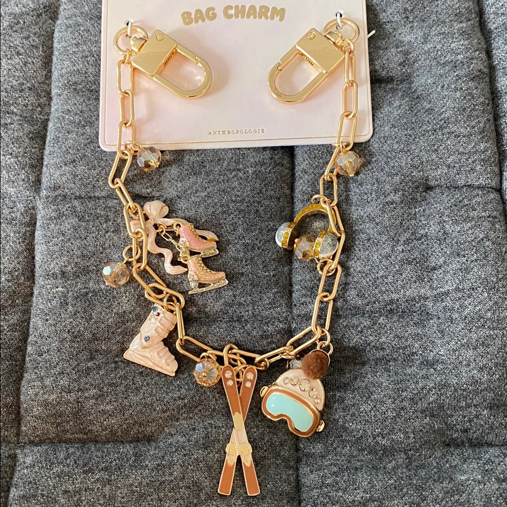 Anthropologie Bag Charm with ski Fun Charms